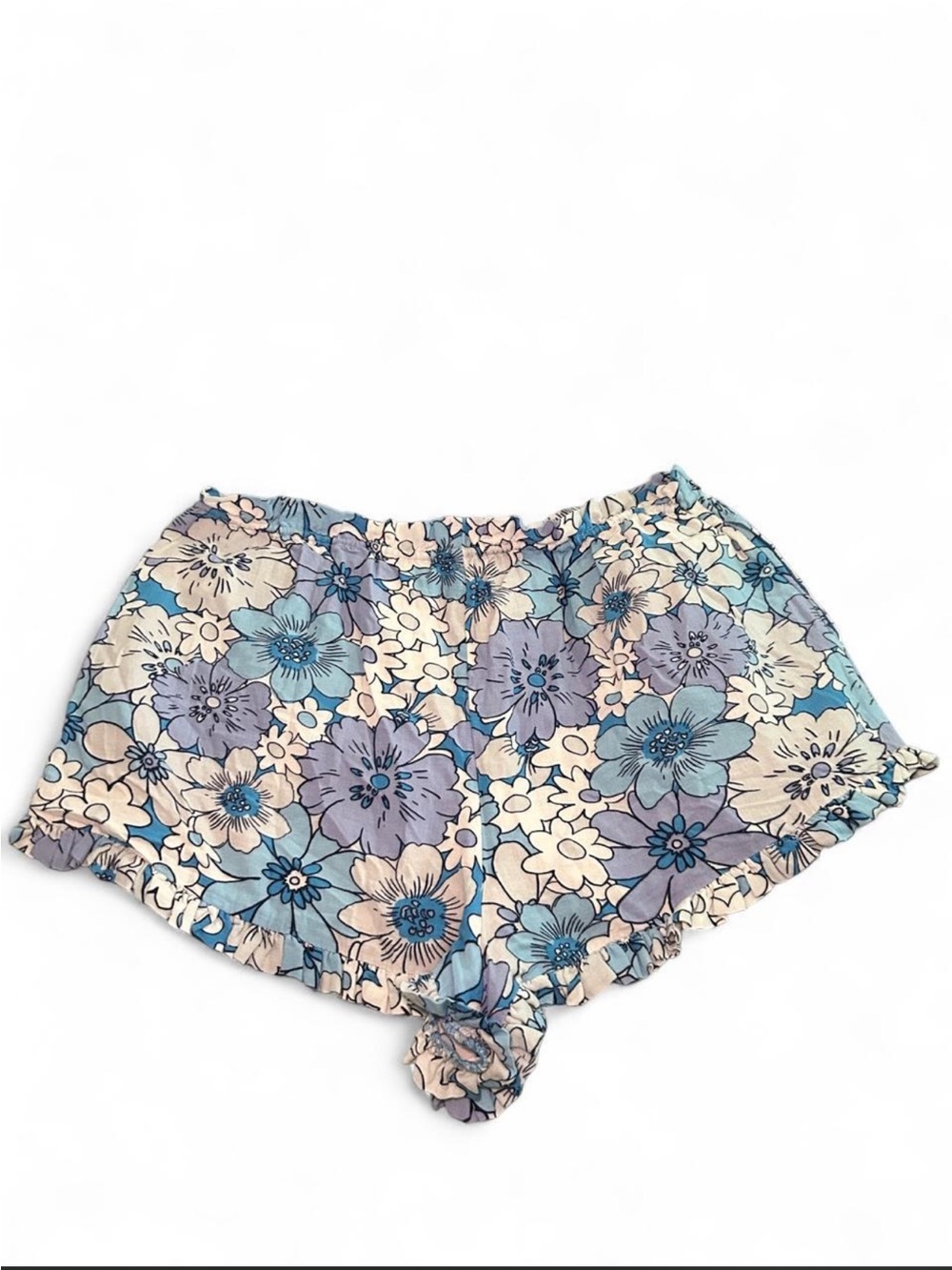 Free People Floral Blue & Purple Cream Lounge Shorts